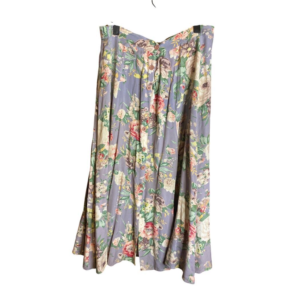 VINTAGE Floral Rose Sophisticates Button Front Flowy Skirt Large